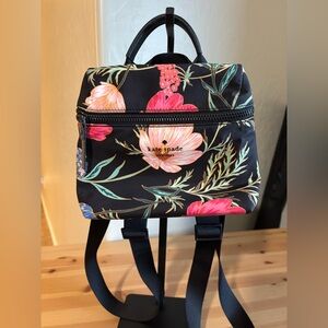 kate spade Black Floral Mini Backpack with Pink and Cream Blooms